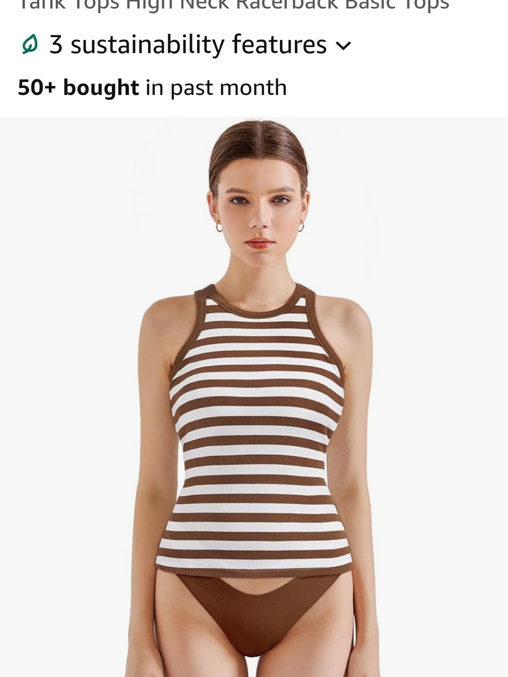 Striped Ribbed Racerback Tank Top - Brown & White